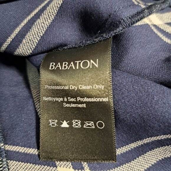 Aritzia Babaton Navy Blue Striped Plaid Crossover Silk Blouse Size Small - Picture 4 of 6